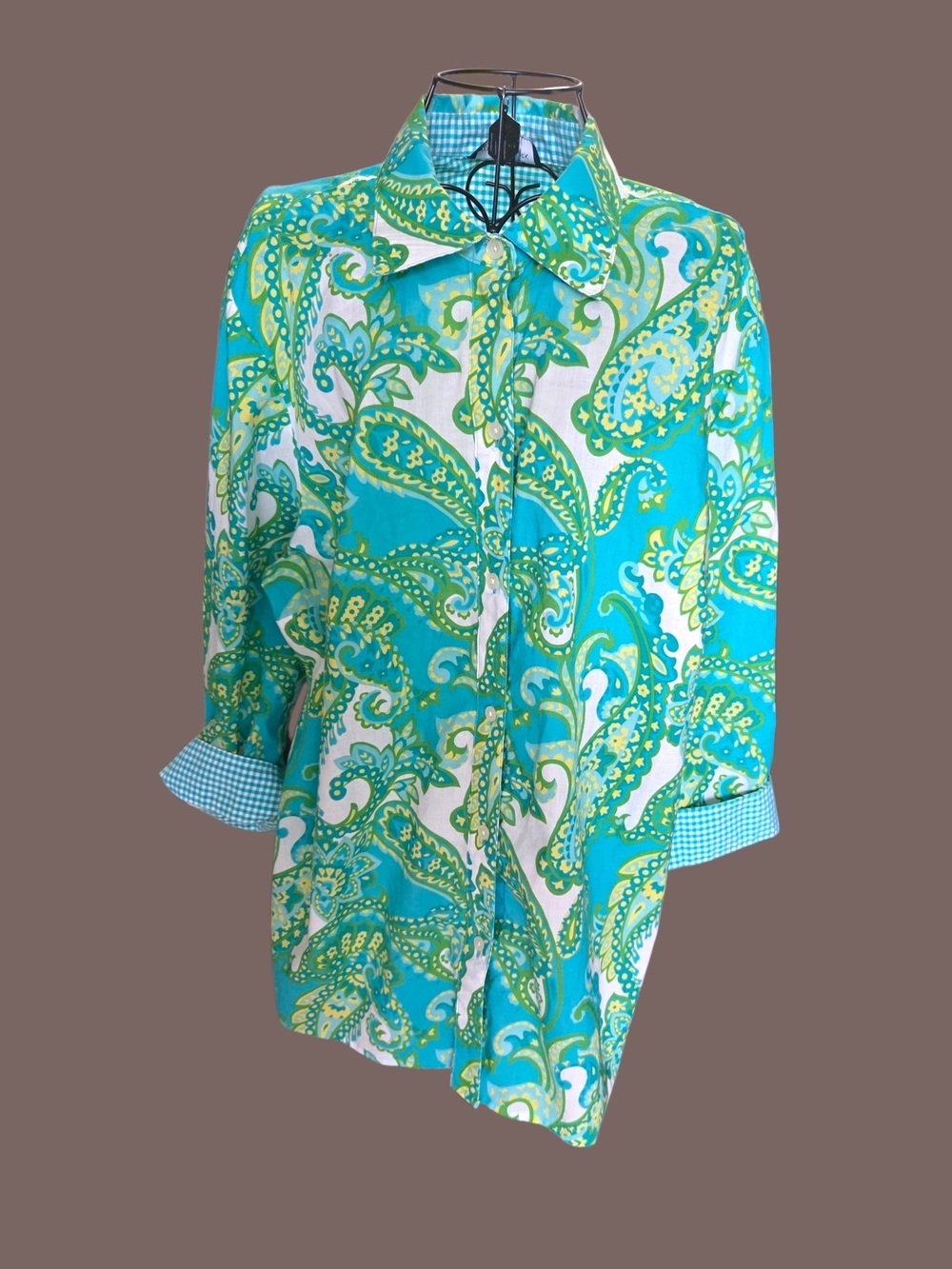 Jones New York Teal & White Gingham Button-Down Shirt